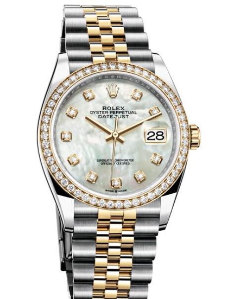 Fake Rolex Women Watch Datejust 36 Oyster Perpetual 126283 RBR - 62803 Yellow Rolesor - Diamonds - White Mother-of-pearl Dial